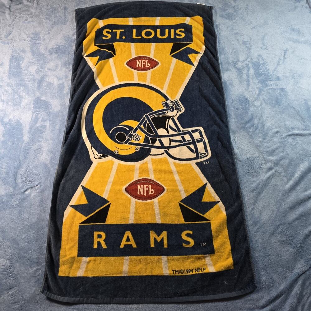 Vintage 1990s St Louis Rams NFL Beach Bath Towel 30x56 Helmet Football